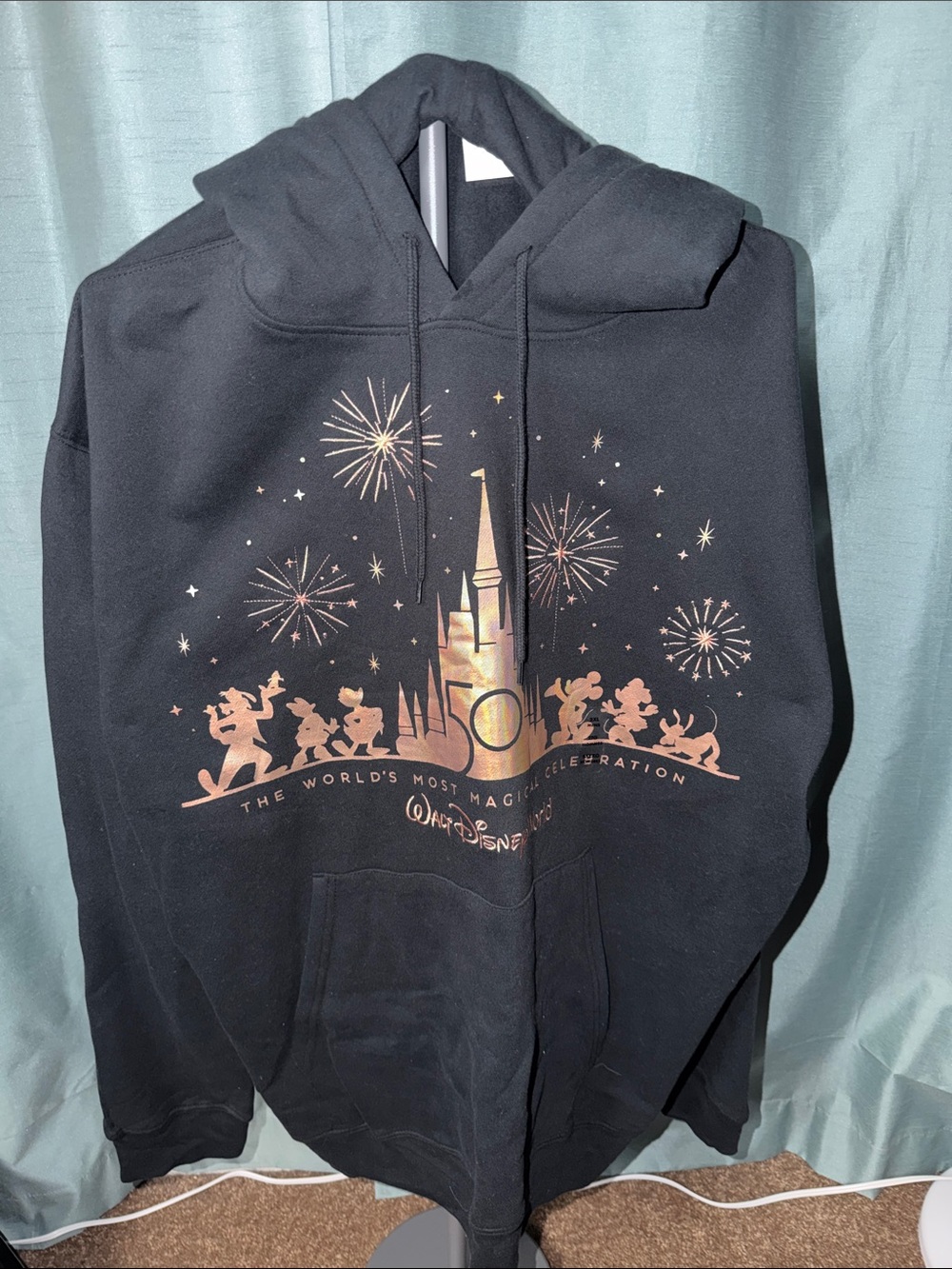 Walt Disney World 50th Anniversary Black Hoodie with Rose Gold Design